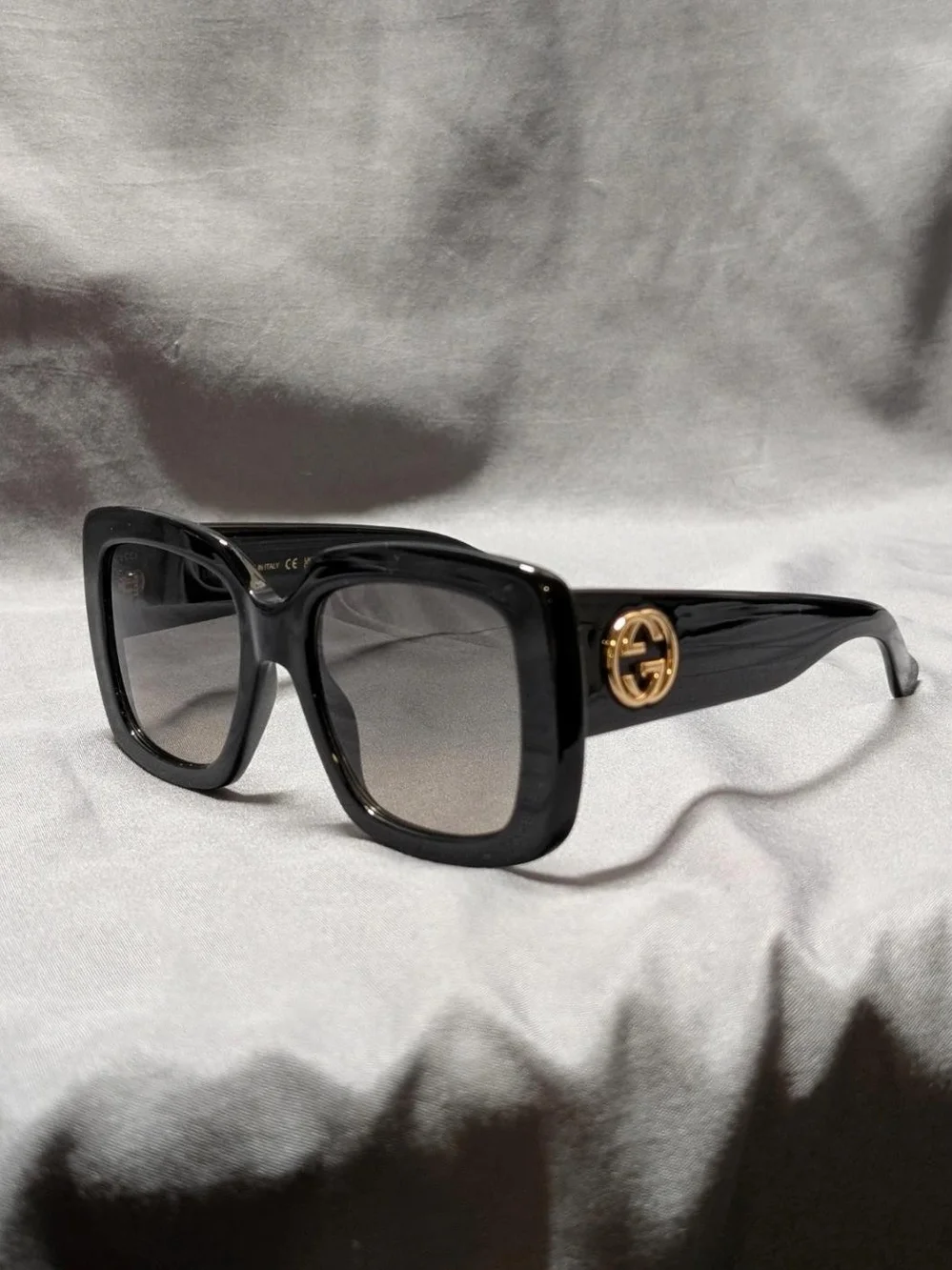 Gucci Black Square Frame Sunglasses with Gold Logo Accent